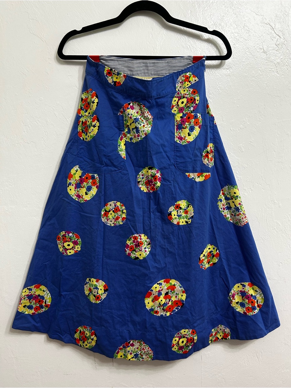 Anthropologie Royal Blue A-Line Skirt with Multicolor Floral Circles